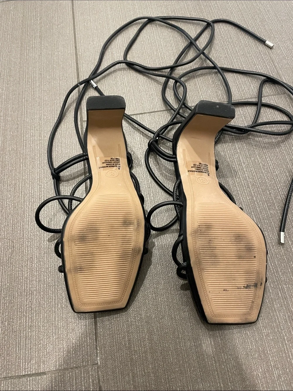 A new day strappy lace up black sandal heels summer sz8 soft comfy